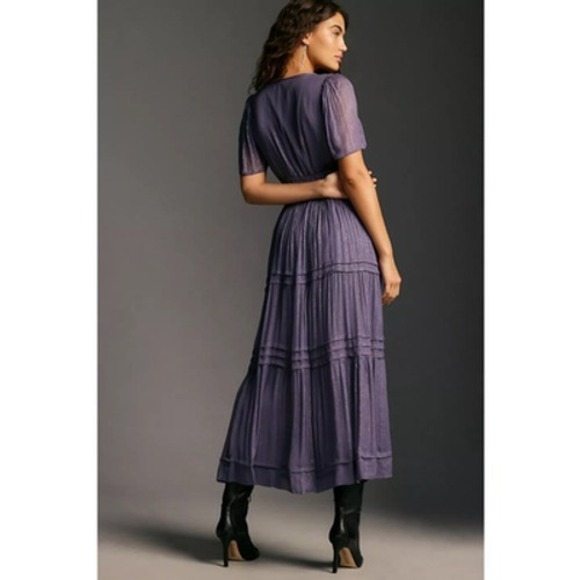 Anthropologie Dress Womens Small Somerset Maxi Lurex Edition Purple Metallic - Picture 2 of 12